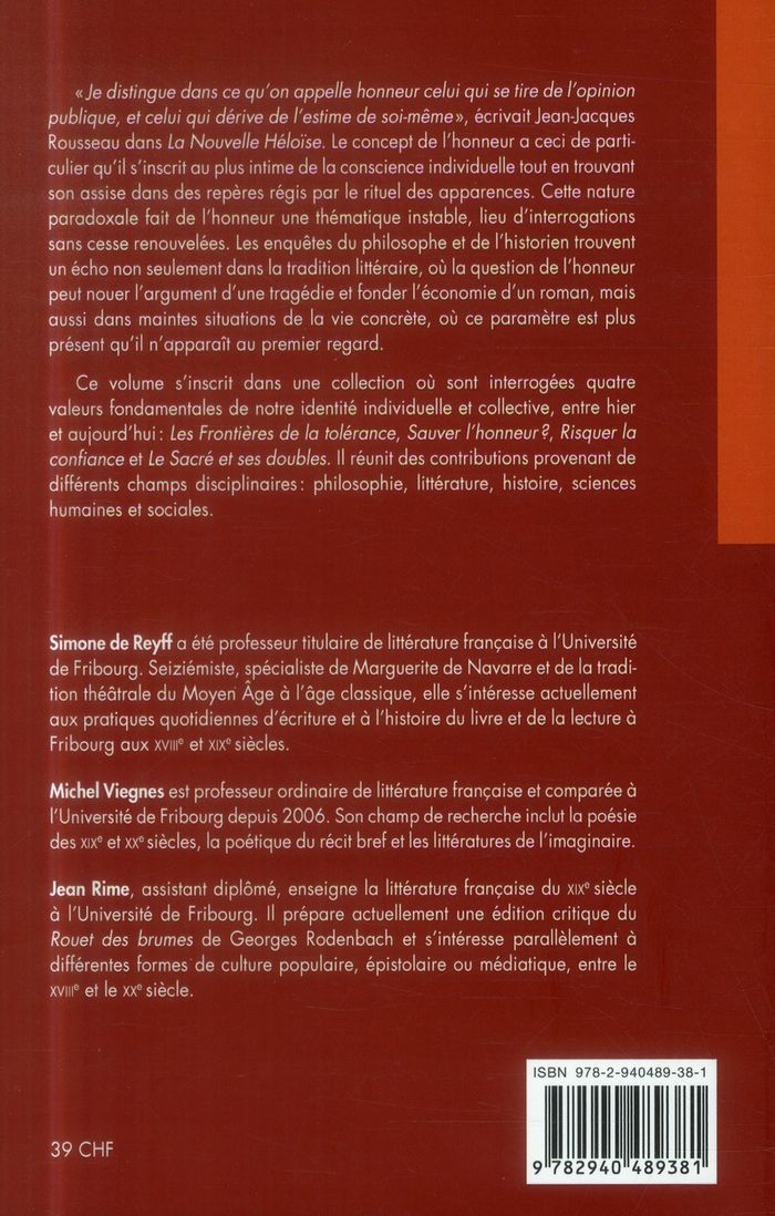 Quatrième de couverture de « SAUVER L'HONNEUR? »