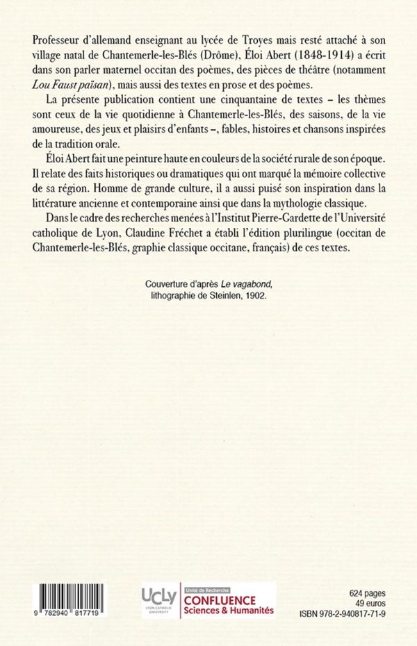 Quatrième de couverture de « POEMES INEDITS SUIVIS DE LOU VAGABOND : EDITION ET TRADUCTIONS DE CLAUDINE FRECHET »