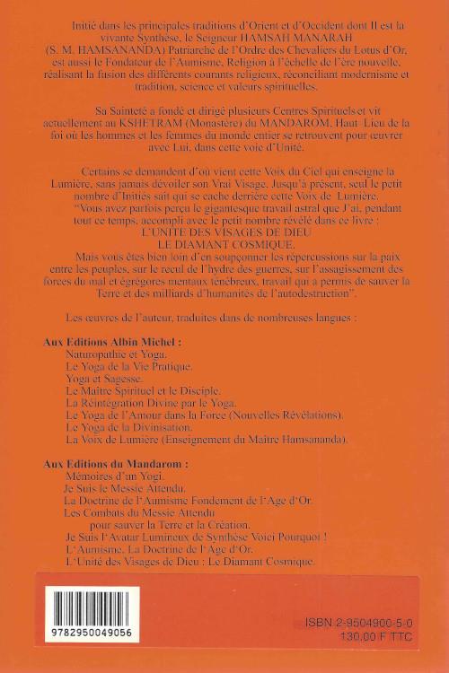 Quatrième de couverture de « L'UNITE DES VISAGES DE DIEU, LE DIAMANT COSMIQUE »