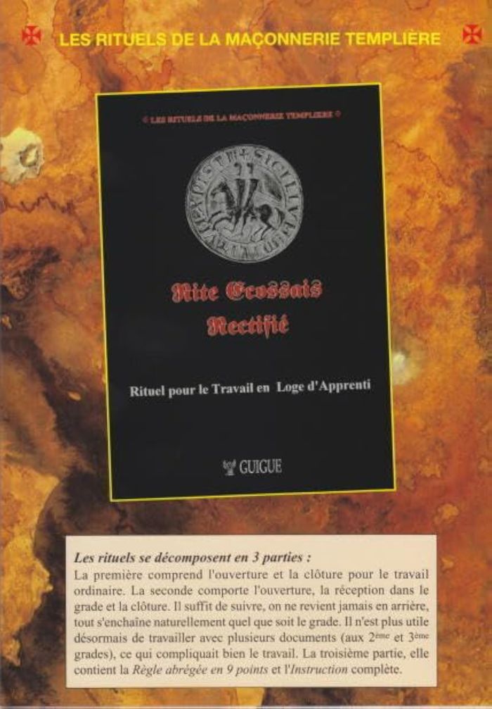 Couverture du livre « RITE ECOSSAIS RECTIFIE RITUEL POUR LE TRAVAIL EN LOGE D'APPRENTI » de Guigue Christian, librairie Les Contes Infusés à Corte