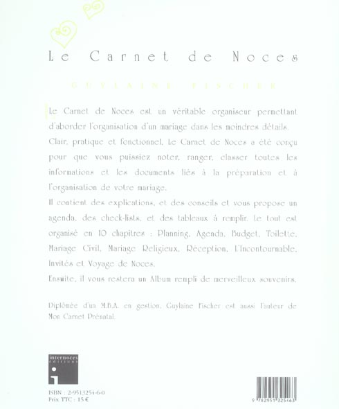Quatrième de couverture de « LE CARNET DE NOCES - GD »