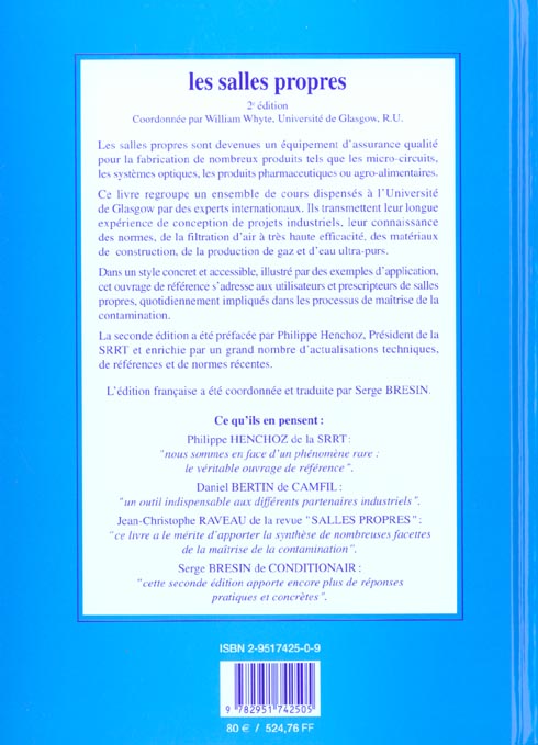 Quatrième de couverture de « SALLES PROPRES (LES) »