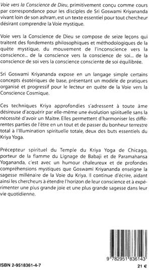 Quatrième de couverture de « VOIE VERS LA CONSCIENCE DE DIEU »