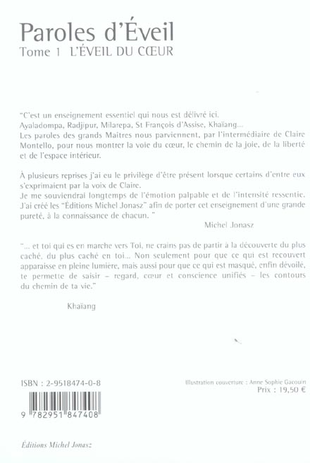 Quatrième de couverture de « PAROLES D'EVEIL - L'EVEIL DU COEUR T1 »