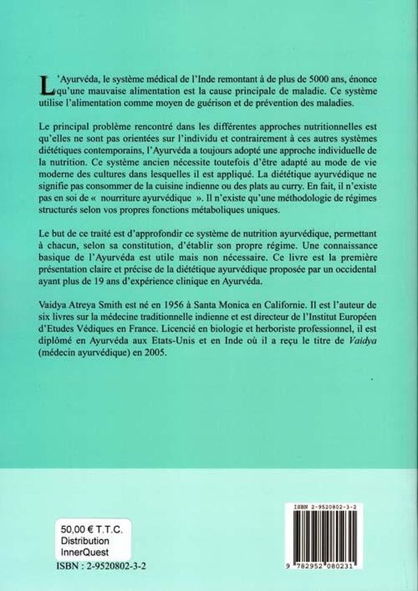 Quatrième de couverture de « TRAITE DE DIETETIQUE AYURVEDIQUE »