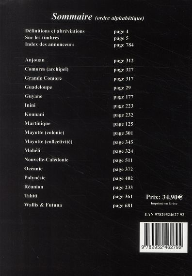 Quatrième de couverture de « CATALOGUE TIMBRES DES DOM-TOM 2009 »