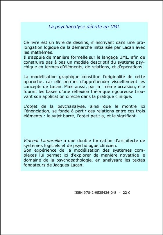 Quatrième de couverture de « LA PSYCHANALYSE DECRITE EN UML »