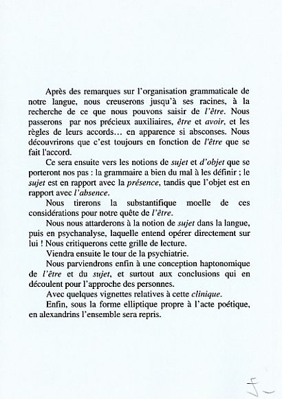 Quatrième de couverture de « LETTRE A L'ETRE »