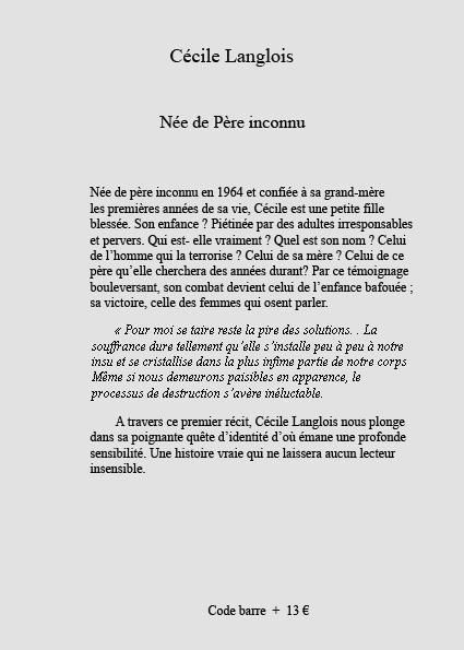 Quatrième de couverture de « NEE DE PERE INCONNU »