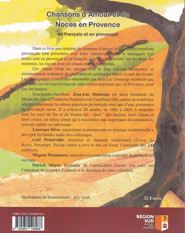 Quatrième de couverture de « CHANSONS D'AMOUR ET DE NOCES EN PROVENCE - 2E EDITION »