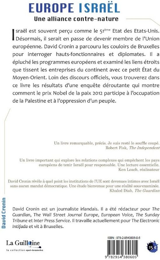 Quatrième de couverture de « EUROPE-ISRAEL : UNE ALLIANCE CONTRE-NATURE »