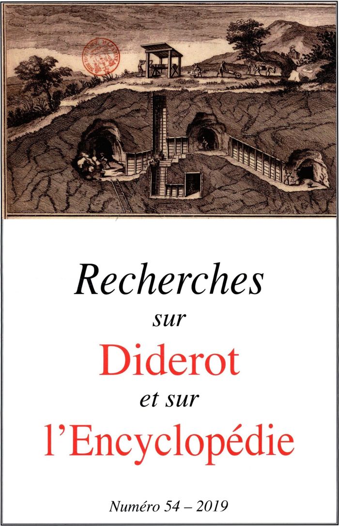 Couverture du livre « REVUE RECHERCHES SUR DIDEROT ET SUR L ENCYCLOPEDIE 54 - 2019 » de Diderot Revue, librairie Les Contes Infusés à Corte