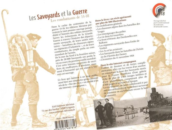 Quatrième de couverture de « LES SAVOYARDS ET LA GUERRE. LES COMBATTANTS DE 14-18 »