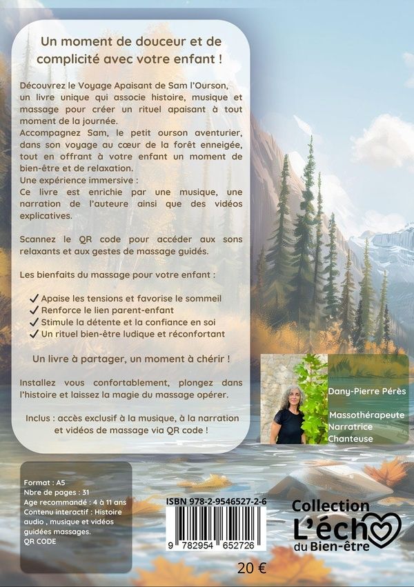 Quatrième de couverture de « Comptine et massage : le voyage apaisant de Sam l'ourson »