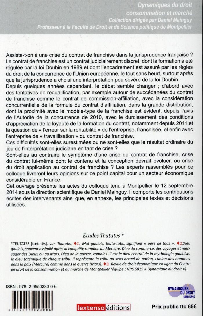 Quatrième de couverture de « LA CRISE DU CONTRAT DE FRANCHISE »