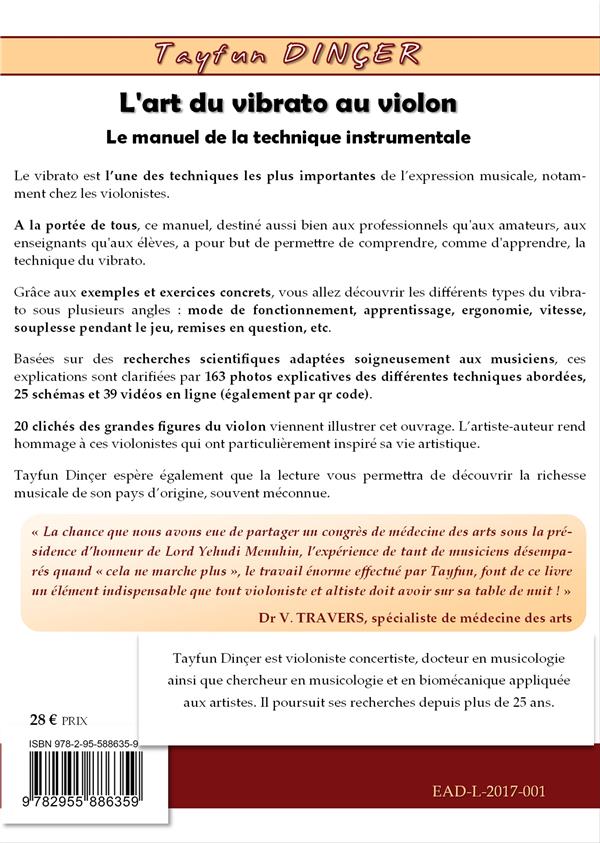 Quatrième de couverture de « L'ART DU VIBRATO AU VIOLON - PREFACE PAR DR VINCENT TRAVERS »