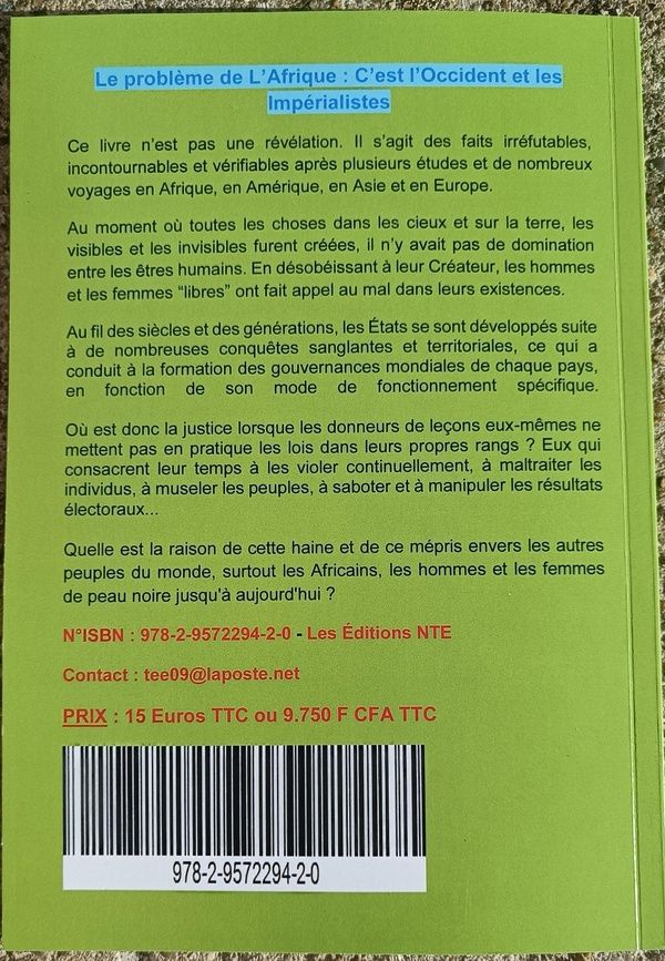 Quatrième de couverture de « Le problème de l'Afrique : c'est l'Occident et les impérialistes »