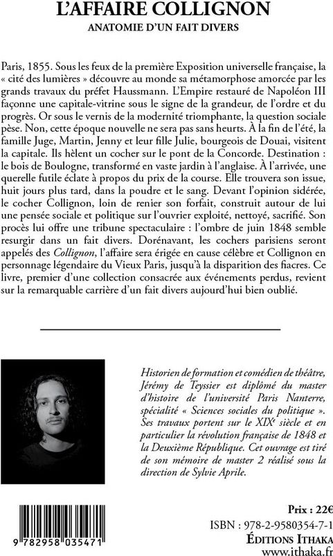 Quatrième de couverture de « L'affaire Collignon : anatonomie d'un fait divers »