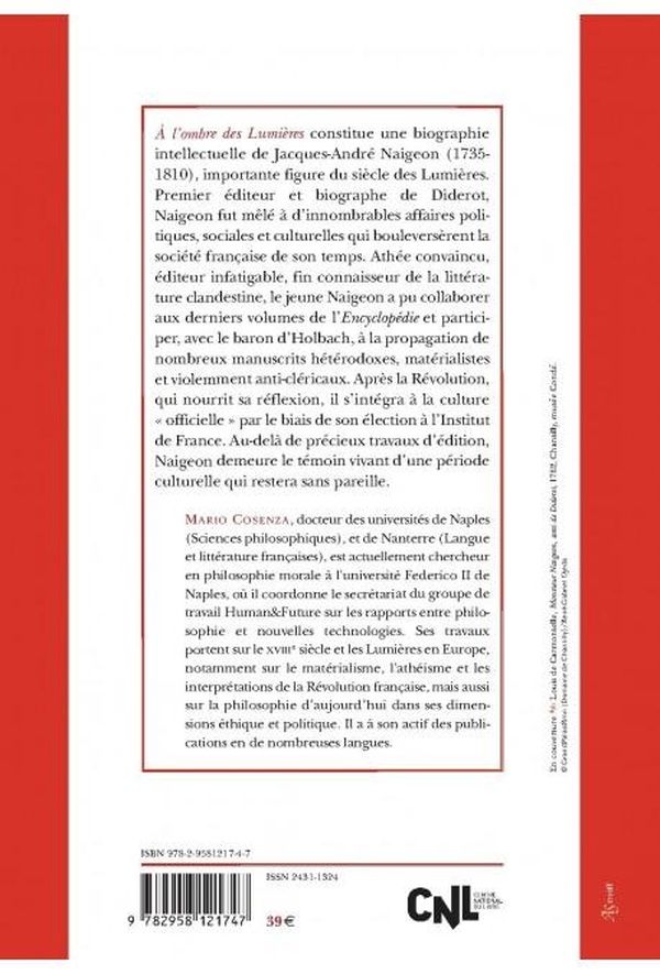 Quatrième de couverture de « À l'ombre des Lumières : Jacques-André Naigeon philosophe »