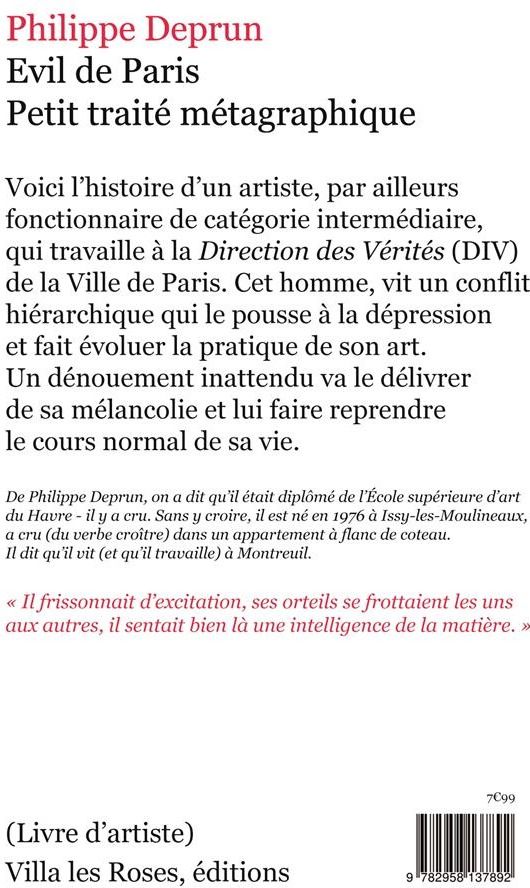 Quatrième de couverture de « EVIL DE PARIS - PETIT TRAITE METAGRAPHIQUE »
