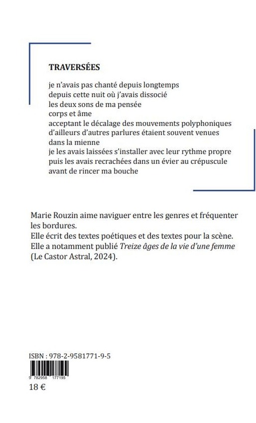 Quatrième de couverture de « Traversées »