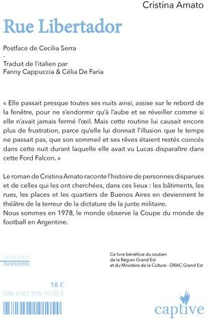 Quatrième de couverture de « Rue Libertador »