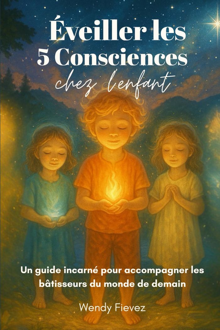 Couverture du livre « Éveiller les 5 consciences chez l'enfant : un guide incarné pour accompagner les bâtisseurs du monde de demain », librairie Les Contes Infusés à Corte