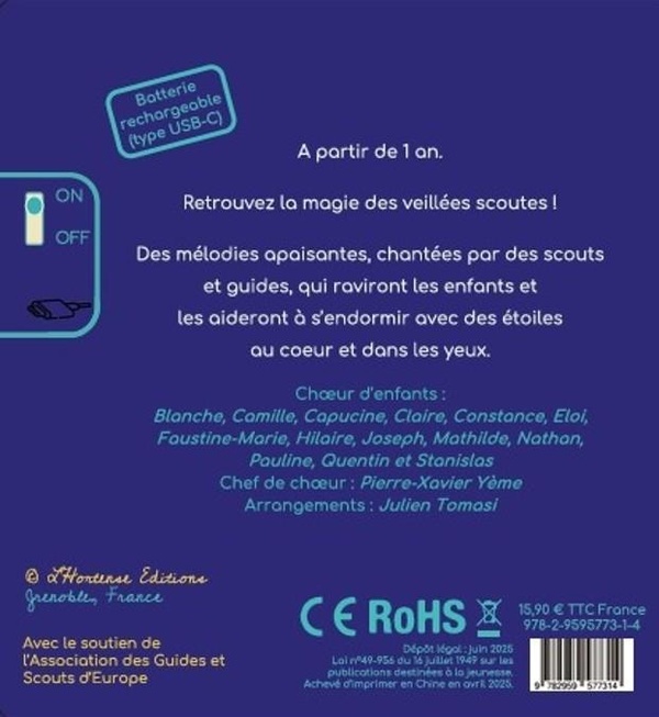 Quatrième de couverture de « Mes premiers chants scouts : avant d'aller dormir »