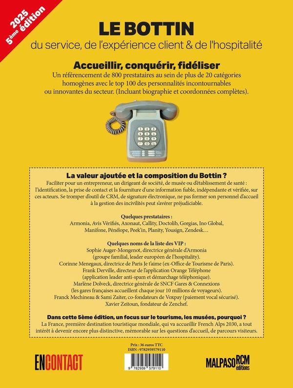 Quatrième de couverture de « LE BOTTIN DU SERVICE, DE L'EXPERIENCE CLIENT ET DE L'HOSPITALITE »