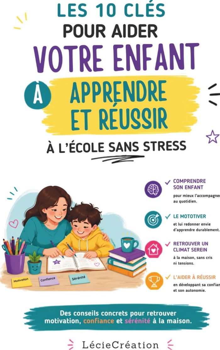 Couverture du livre « Les 10 clés pour aider votre enfant à apprendre et réussir à l'école sans stress », librairie Les Contes Infusés à Corte