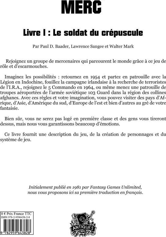 Quatrième de couverture de « MERC LIVRE I - LE SOLDAT DU CREPUSCULE »