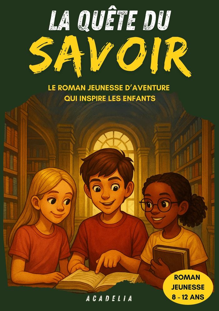 Couverture du livre « LA QUETE DU SAVOIR - UN ROMAN D'AVENTURE JEUNESSE POUR ENFANTS DE 8 A 12 ANS, ENTRE CURIOSITE, AMITI » de Acadelia ., librairie Les Contes Infusés à Corte