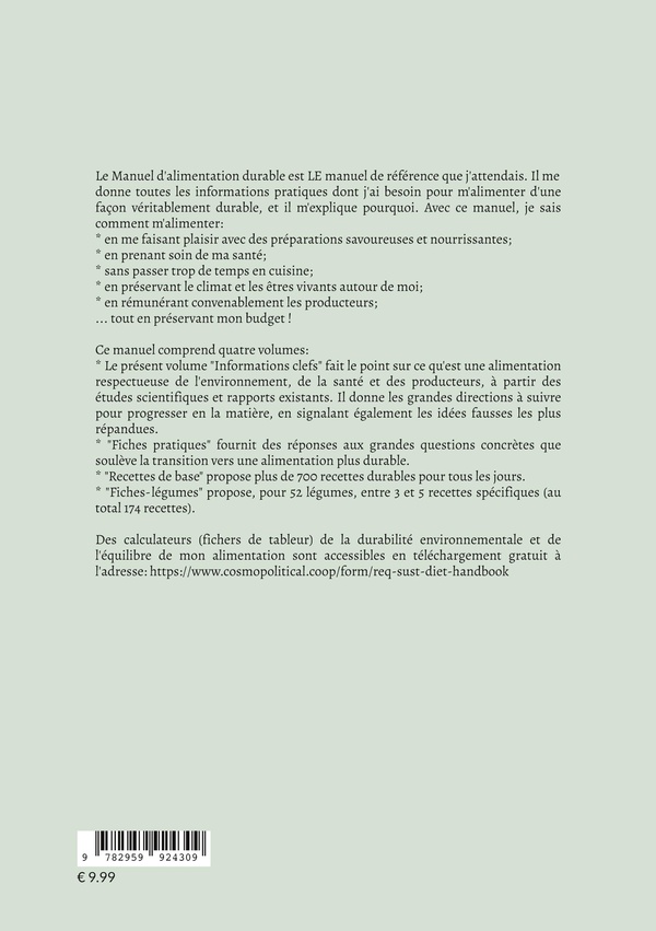 Quatrième de couverture de « Alimentation durable »