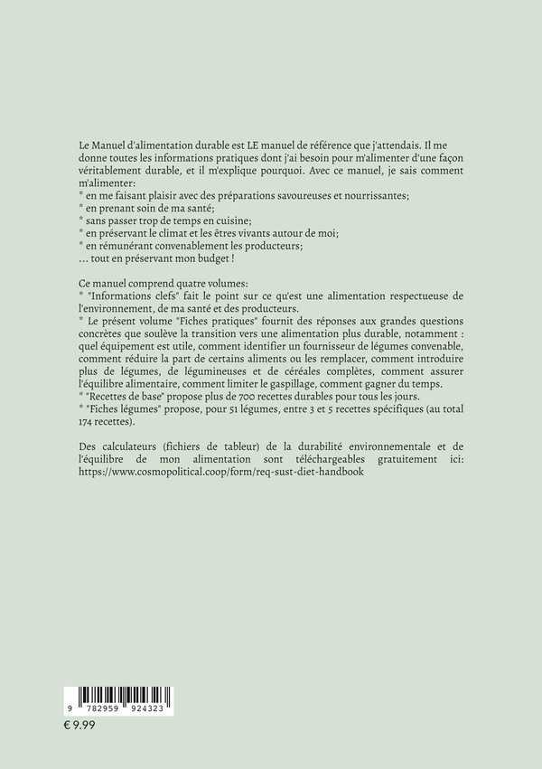 Quatrième de couverture de « Alimentation durable »