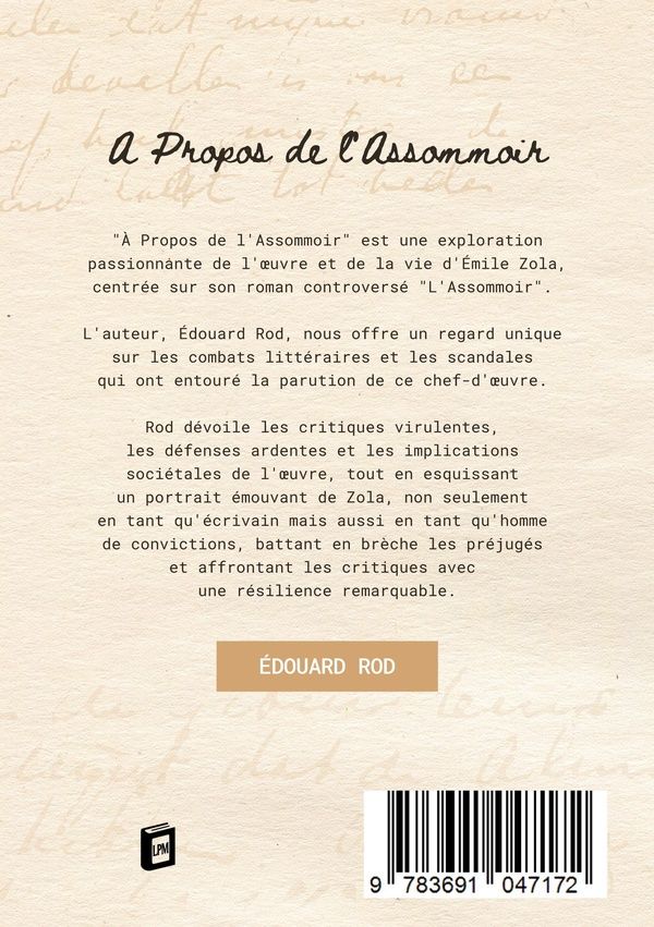 Quatrième de couverture de « A PROPOS DE L'ASSOMMOIR »