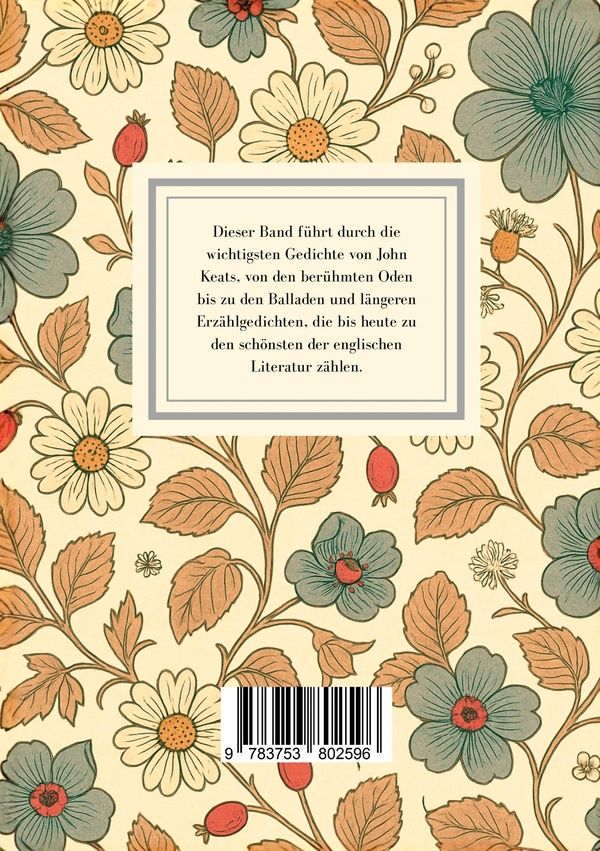 Quatrième de couverture de « JOHN KEATS: GEDICHTE. VOLLSTANDIGE NEUAUSGABE - INS DEUTSCHE UBERTRAGEN VON GISELA ETZEL »