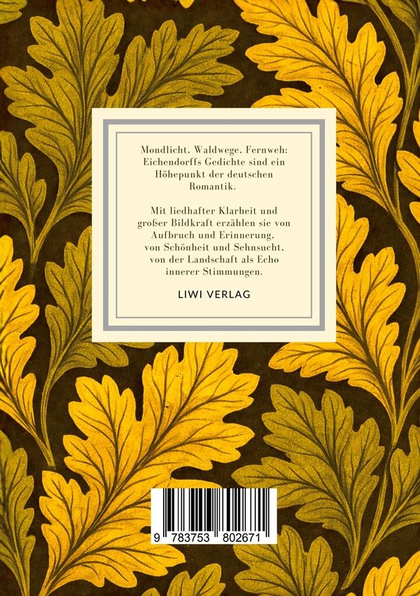 Quatrième de couverture de « JOSEPH VON EICHENDORFF: GEDICHTE. VOLLSTANDIGE NEUAUSGABE - NACH DER AUSGABE LETZTER HAND 1841 »