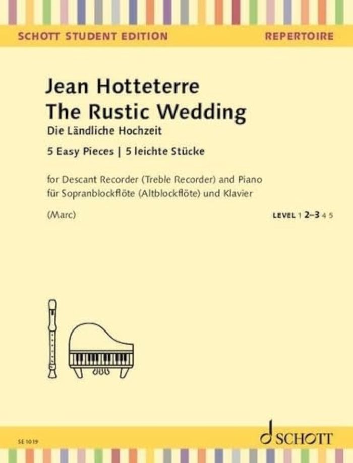 Couverture du livre « SCHOTT STUDENT EDITION - REPERTOIRE - THE RUSTIC WEDDING - 5 EASY PIECES. DESCANT RECORDER (TREBLE R », librairie Les Contes Infusés à Corte