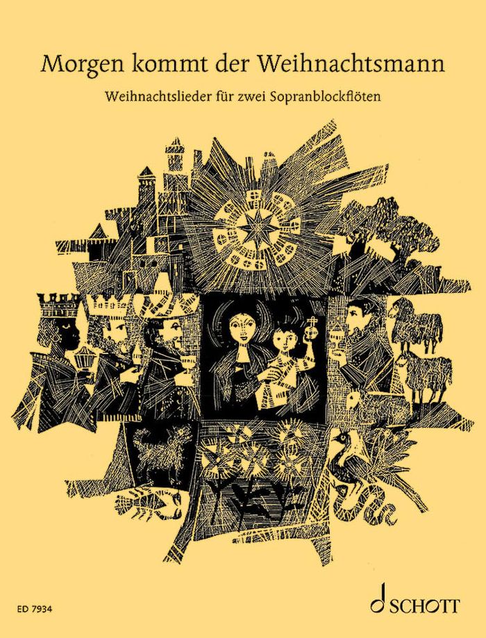 Couverture du livre « MORGEN KOMMT DER WEIHNACHTSMANN - 33 CHRISTMAS SONGS. 2 DESCANT RECORDERS, GUITAR AD LIBITUM. » de Wilfried Blecher, librairie Les Contes Infusés à Corte