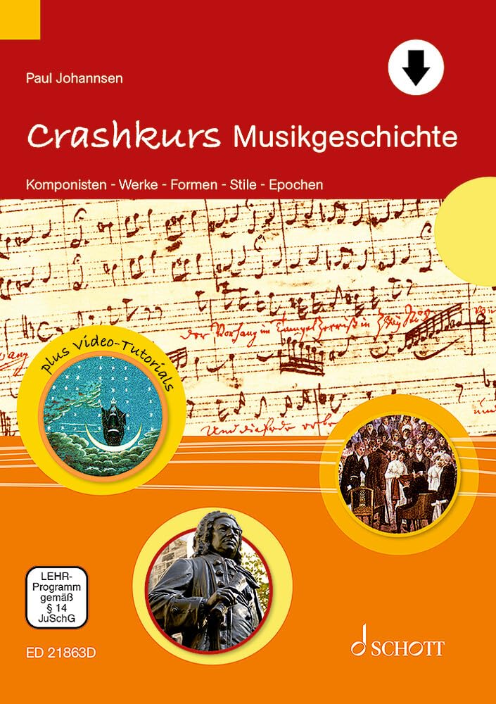 Couverture du livre « CRASHKURSE - CRASHKURS MUSIKGESCHICHTE - KOMPONISTEN - WERKE - FORMEN - STILE - EPOCHEN » de Paul Johannsen, librairie Les Contes Infusés à Corte