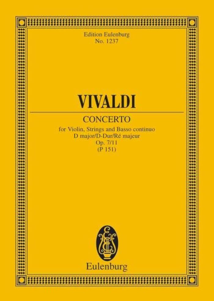 Couverture du livre « CONCERTO D MAJOR OP. 7/11 RV 208 / PV 151 POCHE » de Vivaldi Antonio, librairie Les Contes Infusés à Corte
