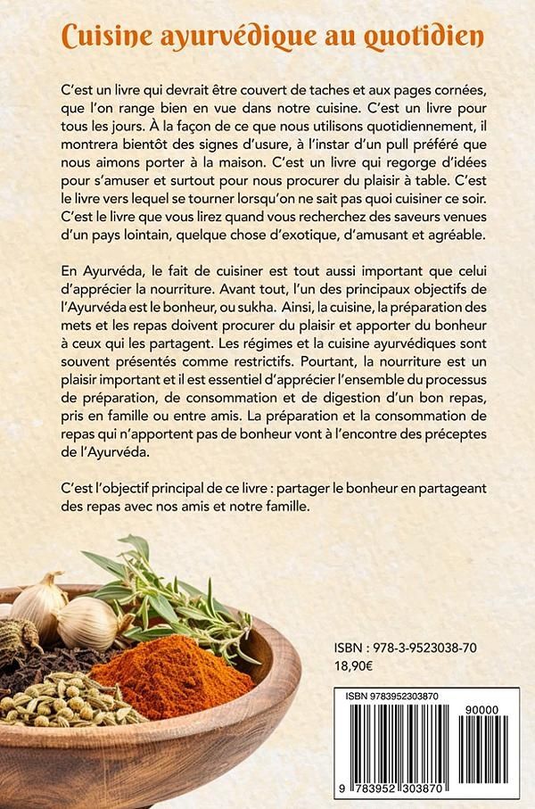 Quatrième de couverture de « Cuisine, ayurvédique au quotidien »