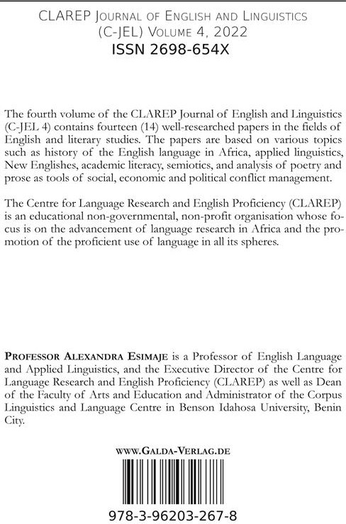 Quatrième de couverture de « CLAREP JOURNAL OF ENGLISH AND LINGUISTICS (C-JEL) - VOL. 4 »