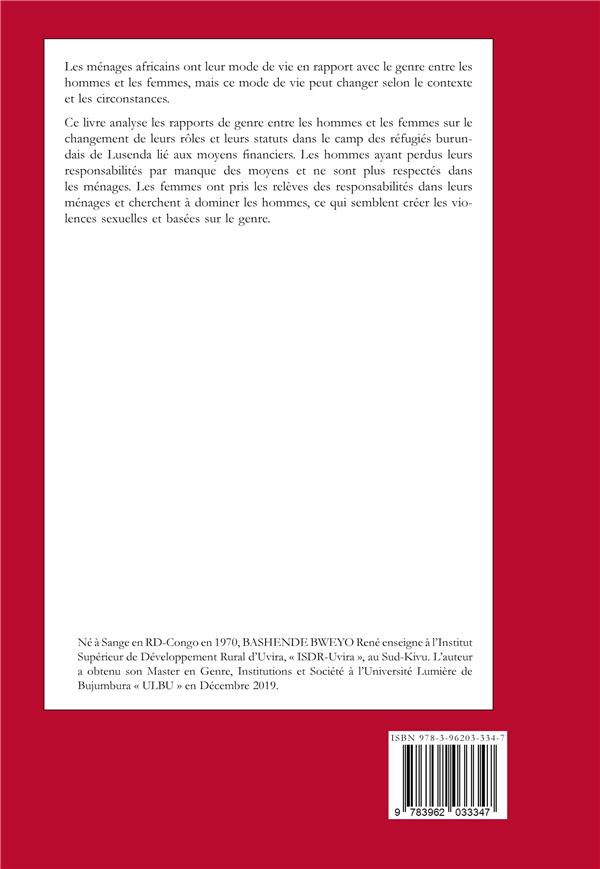 Quatrième de couverture de « ANALYSE DES RAPPORTS DU GENRE DANS LE CAMP DES REFUGIES DE LUSENDA EN R.D. CONGO »