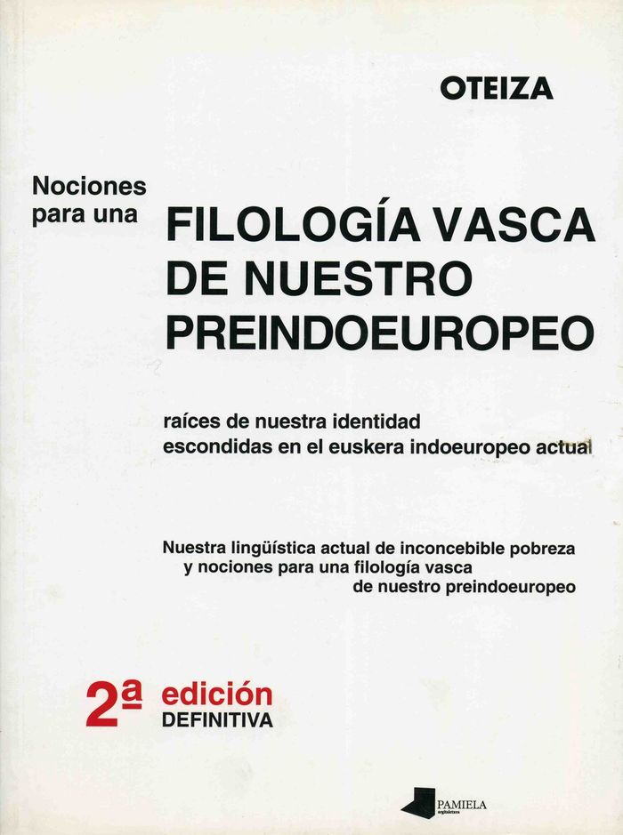 Couverture du livre « NOCIONES PARA UNA FILOLOGIA VASCA DE NUESTRO PREINDOEUROPEO », librairie Les Contes Infusés à Corte