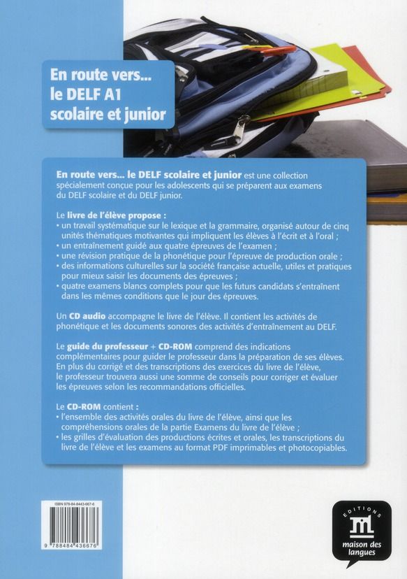 Quatrième de couverture de « EN ROUTE VERS LE DELF A1 SCOLAIRE ET JUNIOR - LIVRE DE L'ELEVE »