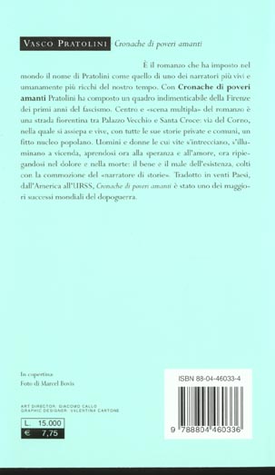 Quatrième de couverture de « CRONACHE DI POVERI AMANTI »