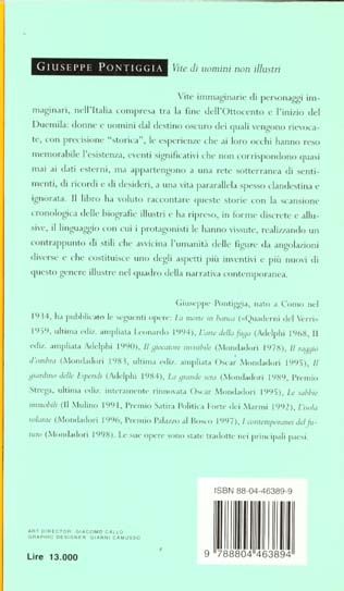 Quatrième de couverture de « VITE DI UOMINI NON ILLUSTRI »