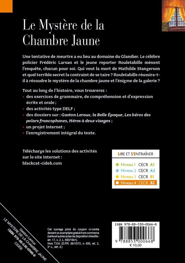 Quatrième de couverture de « LE MYSTERE DE LA CHAMBRE JAUNE (B2) »