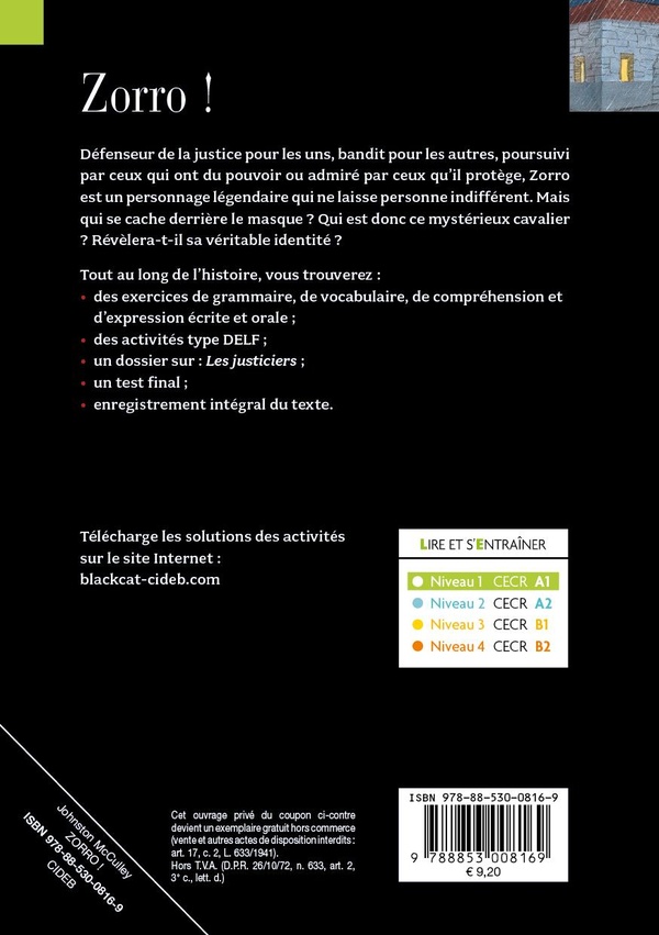 Quatrième de couverture de « ZORRO ! (A1) »